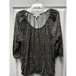 Michael‎ Kors Women's Blouse Top Plus Size 1X Floral Elastic Neck Waist & Sleeve